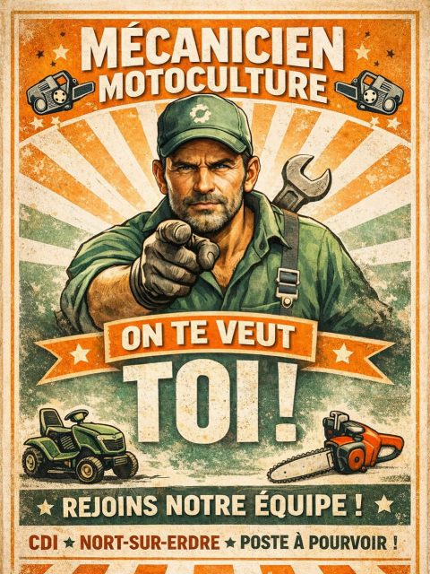 🔧 RECRUTEMENT – MÉCANICIEN MOTOCULTURE (H/F) 🔧

Motoculture 2 Roues 44 recrute pour renforcer son atelier à Nort-sur-Erdre !

👉 Vos missions
• Diagnostic et réparation de matériels d’espaces verts (tondeuses, tracteurs, tronçonneuses, débroussailleuses…)
• Entretien, révisions et préparation du matériel neuf
• Travail en autonomie, avec le sens du service client

👉 Votre profil
• Formation ou expérience en mécanique motoculture
• Motivé(e), dynamique, esprit d’équipe

📍 Poste en CDI – Temps plein
💰 Rémunération attractive selon profil
🚉 À 2 km du tram-train – 30 km de Nantes

💬 Envie de rejoindre une équipe conviviale et passionnée ?
📩 Contactez-nous ou partagez l’annonce !